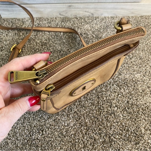 Vintage Fossil Tan Leather Crossbody Bag Purse Shoulder Satchel Hobo - Picture 11 of 11